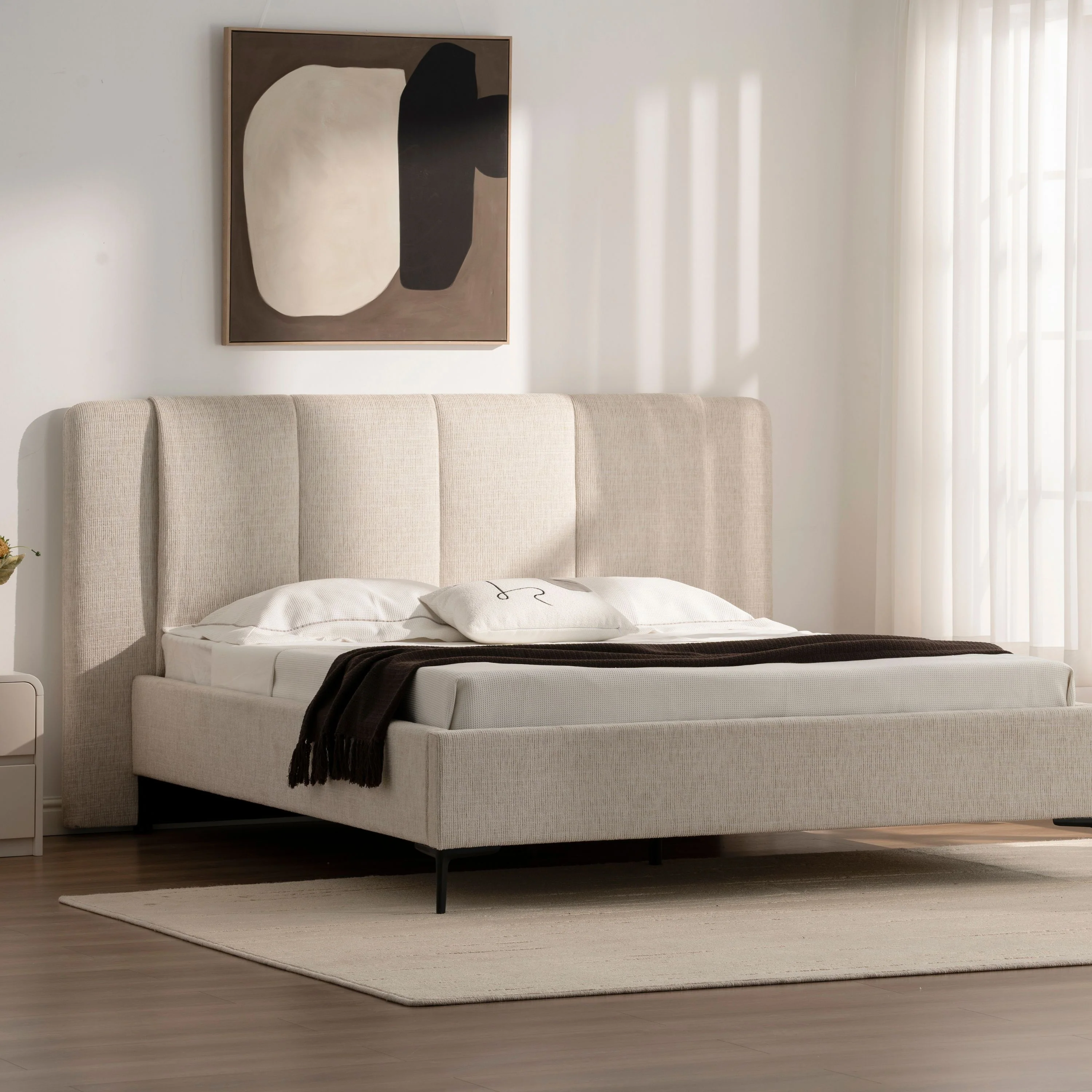 Bed Elon - Beige Chenille - 180cm x 200cm - Image 5